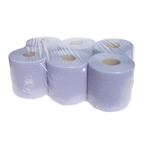 6 Rolls x 2 Ply Blue Centrefeed Rolls 675 Sheets / 150m