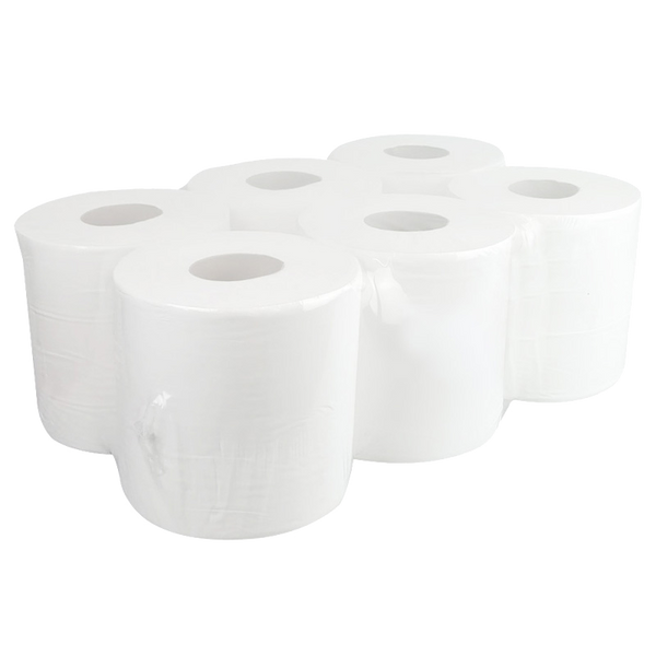 6 x 1 Rolls 2 Ply White Centrefeed Rolls 675 Sheets