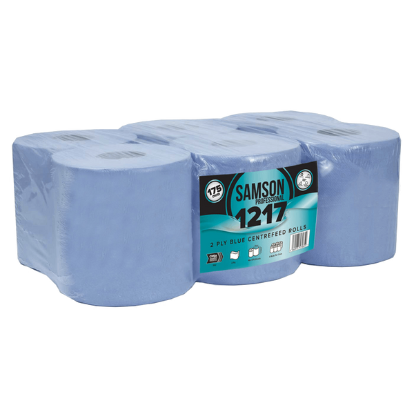 ﻿6x1 Rolls 2 Ply Blue Centrefeed Rolls 575 Sheets